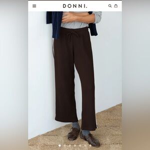 DONNI. Wide Leg Knit Pants in Dark Brown with Side Stripe